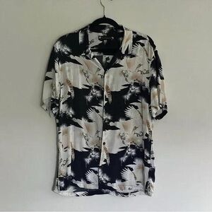 All Saints Black & Cream Short-Sleeve Printed Button-Down Shirt